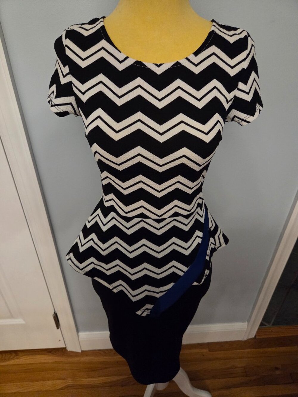 Maru Peplum Style Black & White Dress